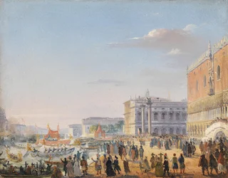 Die Ankunft von Kaiser Franz Joseph und Kaiserin Elisabeth von Österreich in Venedig im Jahr 1856